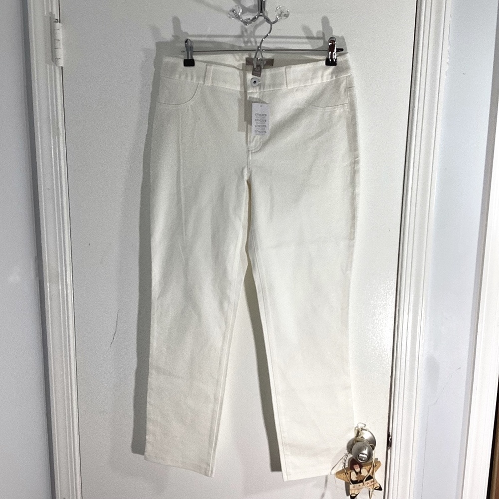 NWT CHICO'S 0.5 SMALL CAPITAL STRETCH ALBURY SLIM PANT OPTIC WHITE